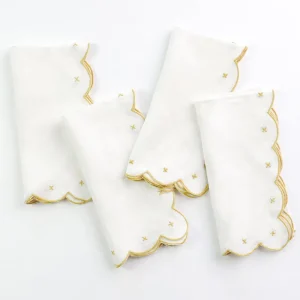 Fashion Pomegranate Inc Scalloped Knot Goldenrod Embroidered Linen Napkin | Set of 4