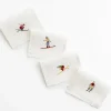 Best Pomegranate Inc Skiers Embroidered Linen Cocktail Napkin | Set of 4