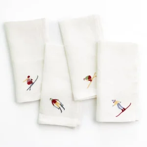 Online Pomegranate Inc Skiers Embroidered Linen Napkin | Set of 4