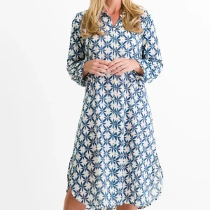 Discount Pomegranate Inc Starburst Flower Navy Shifty Shirtdress