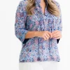 Sale Pomegranate Inc Taj Floral Blue Pintuck Blouse