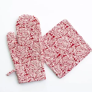 Discount Pomegranate Inc Tapestry Deep Red Oven Mitt Set