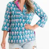 Hot Pomegranate Inc Teal Pom Flower Pintuck Blouse