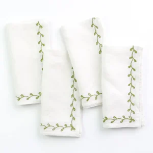 Online Pomegranate Inc Twig & Bud Moss Embroidered Linen Napkin | Set of 4