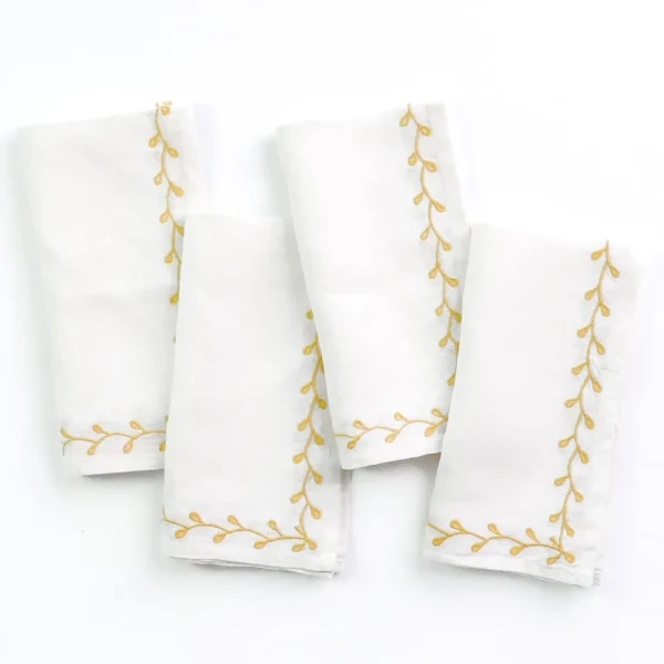 Discount Pomegranate Inc Twig & Bud Mustard Embroidered Linen Napkin | Set of 4