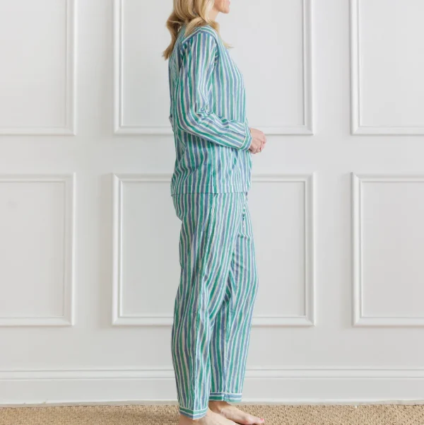 Clearance Pomegranate Inc Watercolor Green Stripe Pajama Set