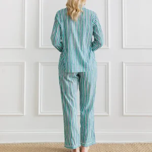 Clearance Pomegranate Inc Watercolor Green Stripe Pajama Set