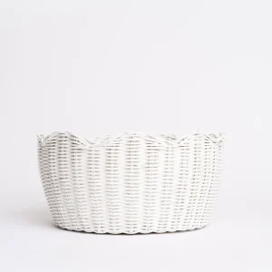 Fashion Pomegranate Inc White Wicker Scalloped Bowl