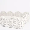 Online Pomegranate Inc White Wicker Scalloped Rectangle Tray