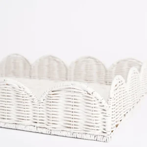 Online Pomegranate Inc White Wicker Scalloped Rectangle Tray