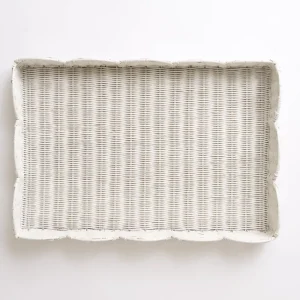 Online Pomegranate Inc White Wicker Scalloped Rectangle Tray