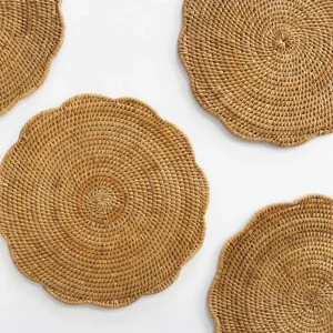 Hot Pomegranate Inc Woven Rattan Scalloped Placemats | Set of 4