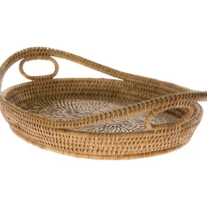 New Pomegranate Inc Woven Rattan Serving Tray