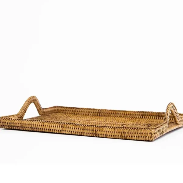 Discount Pomegranate Inc Woven Rattan Tray with Rainbow Handle