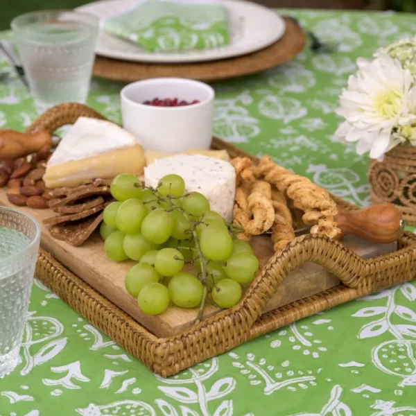 Discount Pomegranate Inc Woven Rattan Tray with Rainbow Handle