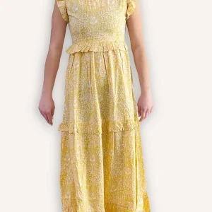 Online Pomegranate Inc Yellow Paisley Flounce Sleeve Dress