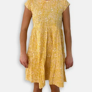 Discount Pomegranate Inc Yellow Paisley Pintuck Cap Sleeve Dress