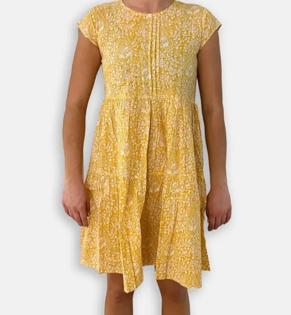 Discount Pomegranate Inc Yellow Paisley Pintuck Cap Sleeve Dress