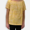 Clearance Pomegranate Inc Yellow Paisley Puff Short Sleeve Blouse